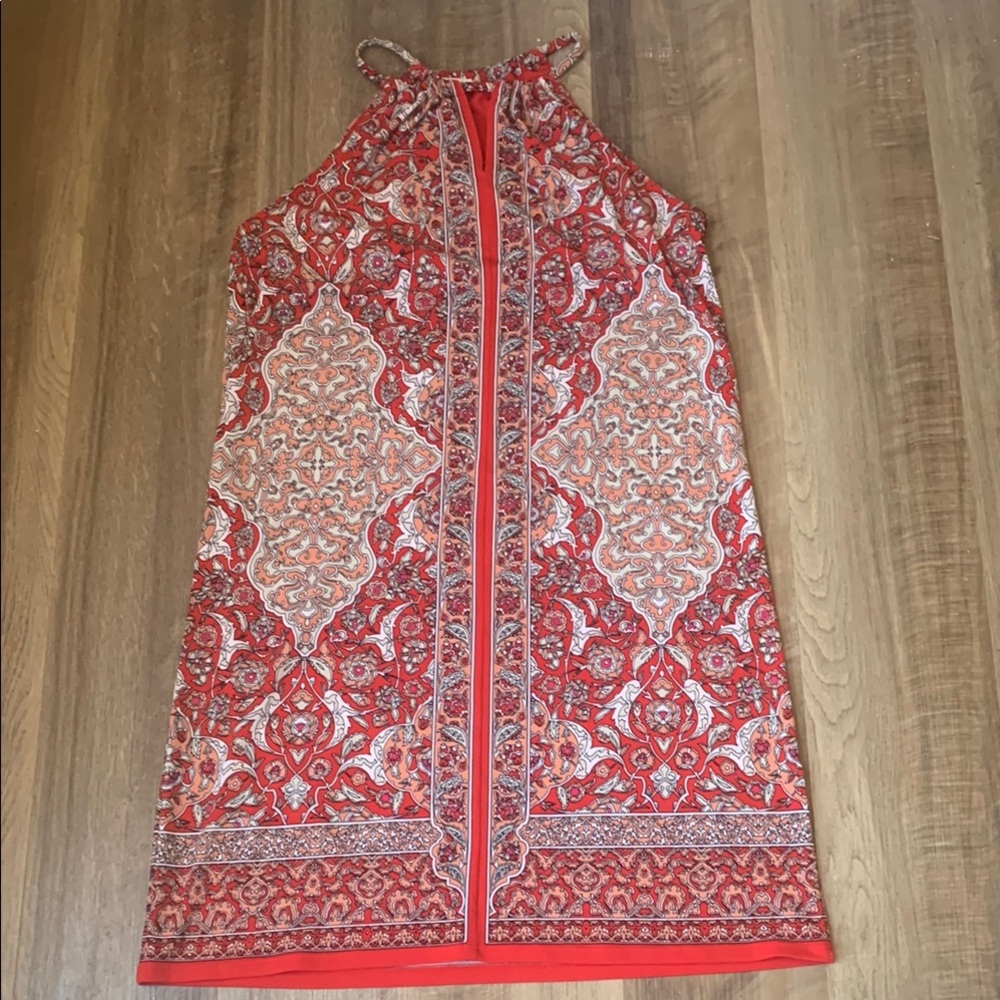 Max Studio Red Patterned Halter Dress Size Medium